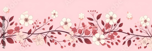 cute cartoon flower border on a light cranberry background  vector  clean