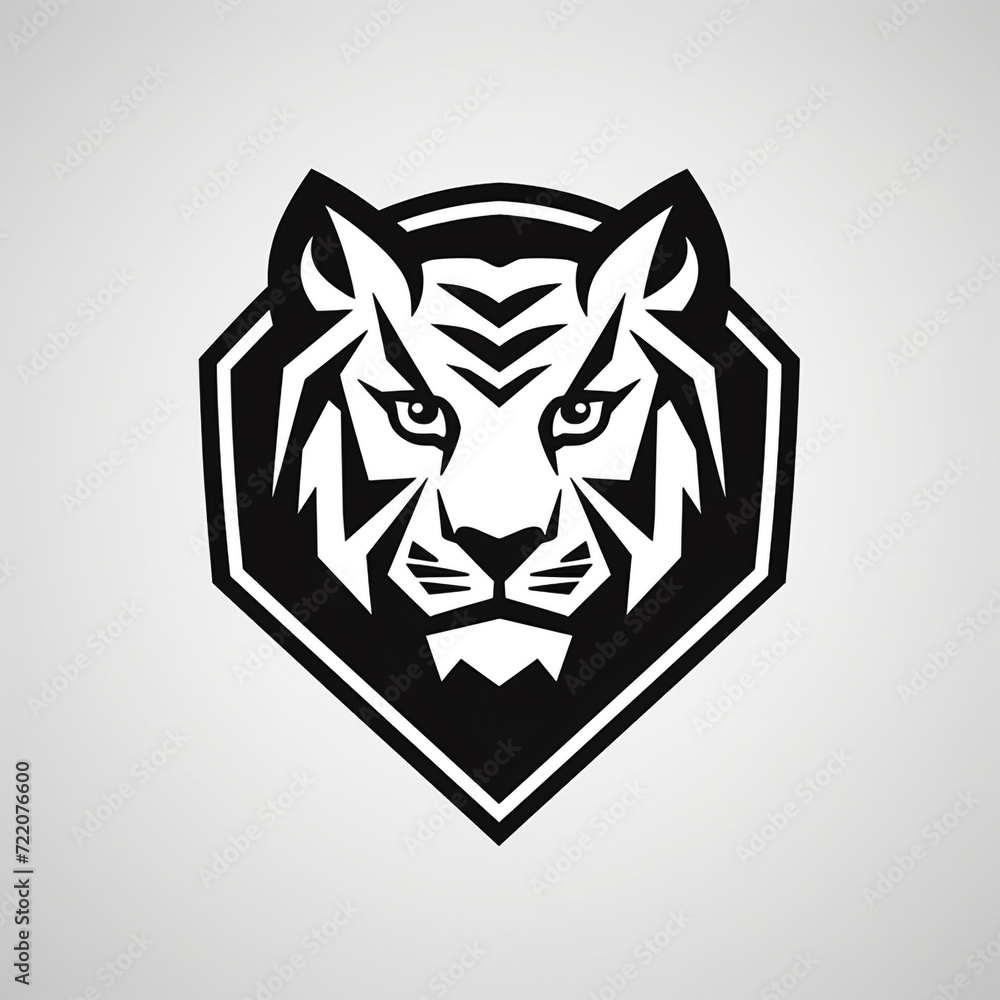 modern geometric thick line flat vector badge shield logo of tiger, outline only сreated with Generative Ai modern geometric thick line flat vector badge shield logo of tiger, outline only сreated with Generative Ai