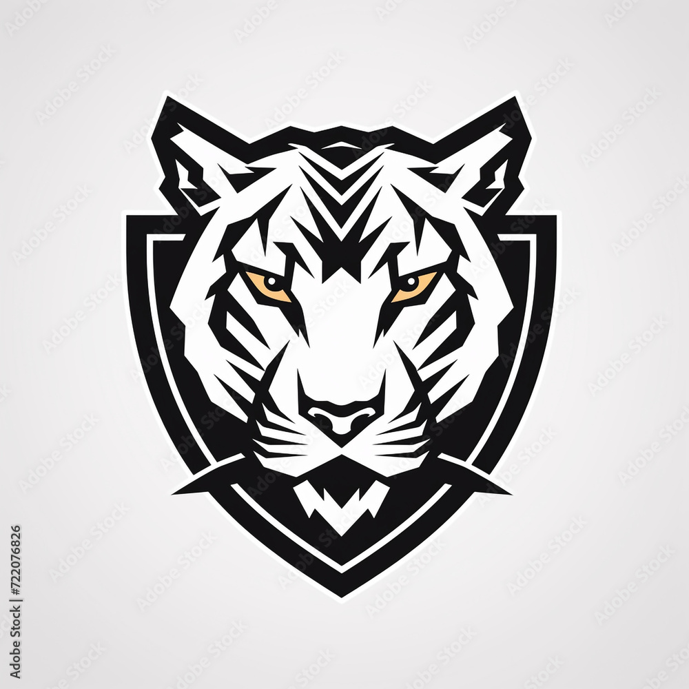 modern geometric thick line flat vector badge shield logo of tiger, outline only сreated with Generative Ai modern geometric thick line flat vector badge shield logo of tiger, outline only сreated with Generative Ai