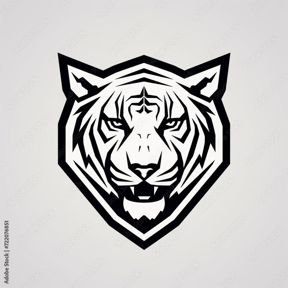 Fototapeta premium modern geometric thick line flat vector badge shield logo of tiger, outline only сreated with Generative Ai