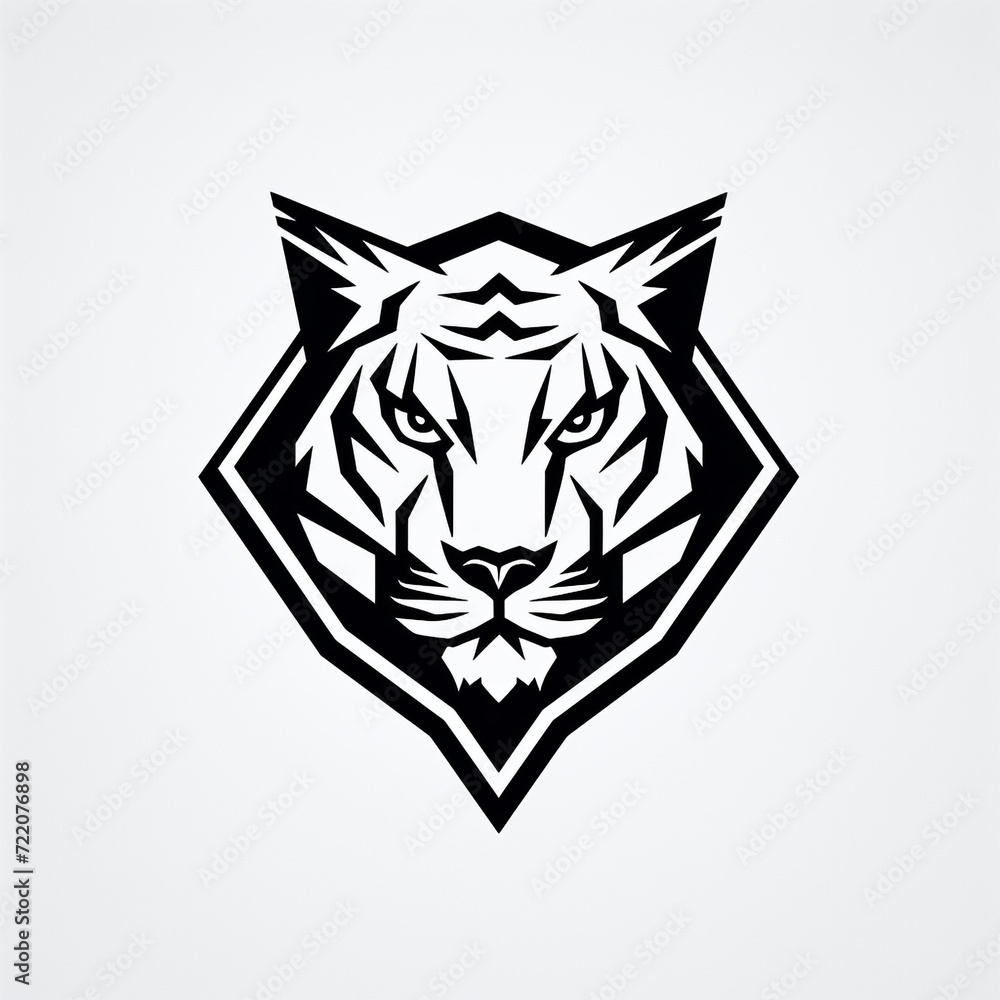 modern geometric thick line flat vector badge shield logo of tiger, outline only сreated with Generative Ai modern geometric thick line flat vector badge shield logo of tiger, outline only сreated with Generative Ai