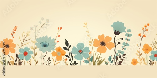 cute cartoon flower border on a light gold background, vector, clean
