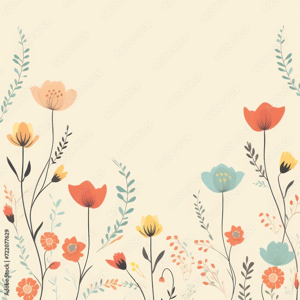 cute cartoon flower border on a light gold background, vector, clean