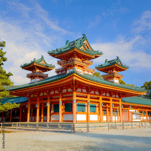 Kyoto  Japan - April 2 2023  Heian Shrine built on the occasion of 1100th anniversary of the capital s foundation in Kyoto  dedicated to the spirits of the first and last emperors who reigned the city