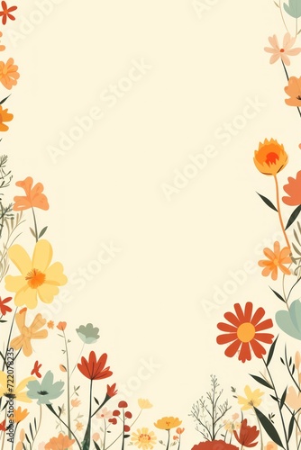 cute cartoon flower border on a light gold background  vector  clean
