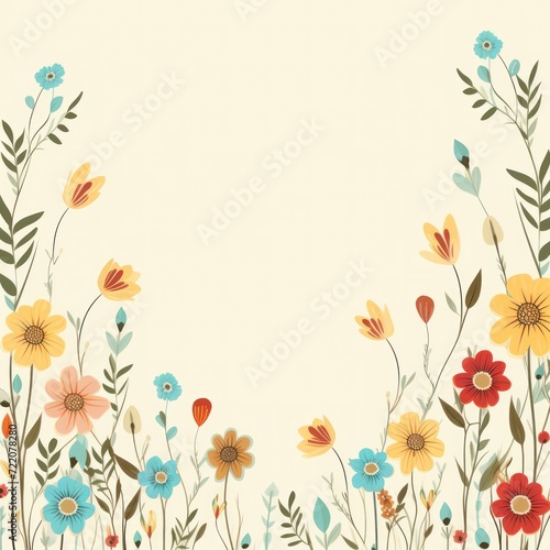 cute cartoon flower border on a light gold background  vector  clean