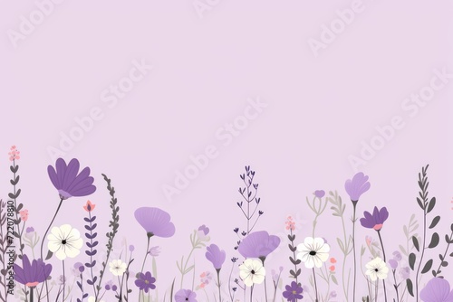 cute cartoon flower border on a light lavender background, vector, clean