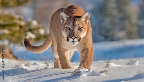 mountain lion walking through the snow