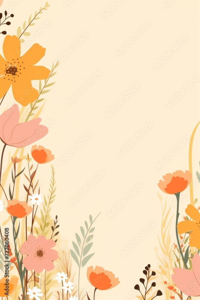 cute cartoon flower border on a light orange background, vector, clean