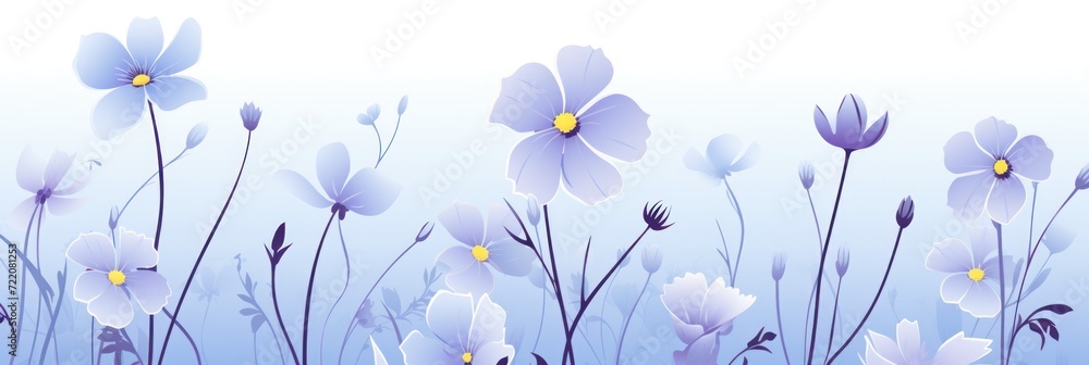 cute cartoon flower border on a light periwinkle background, vector, clean