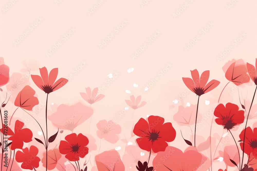 cute cartoon flower border on a light pink background, vector, clean