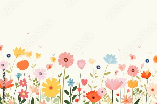 cute cartoon flower border on a light platinum background  vector  clean