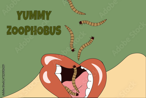 Design Entomophagy trend 2024 banner. Time to eat Zoophobus. Insects eco friendly alternative meat. Vector illustration. EPS 10. Editable stroke
