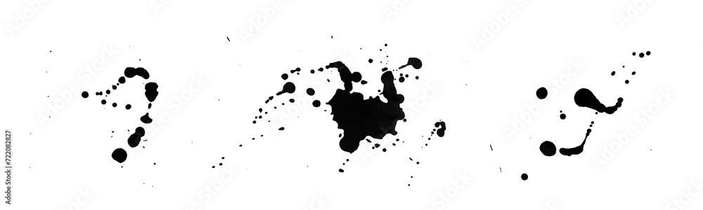 Blots of black ink isolated on white, top view