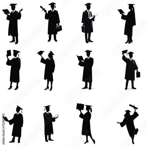  graduated students silhouettes , graduated students hat silhouettes ,degree silhouettes , degree hat silhouettes , university students silhouettes 