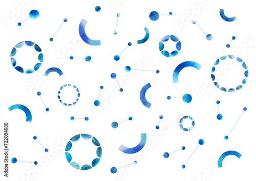 Blue geometric patterns in watercolor