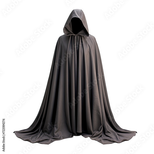 black cloak without people, ghost dress, Isolated on a transparent background. PNG cutout or clipping path.	
   photo
