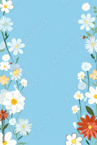 cute cartoon flower border on a light sapphire background, vector, clean © GalleryGlider