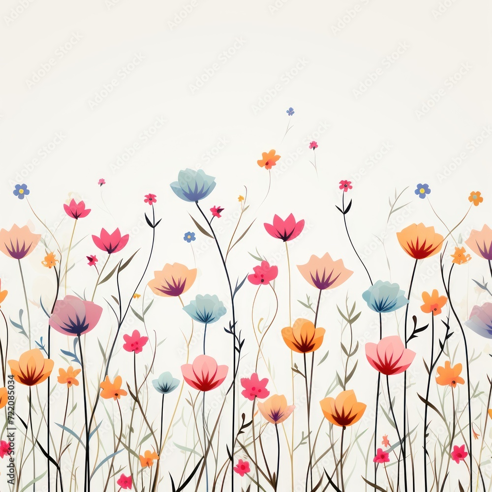 cute cartoon flower border on a light silver background, vector, clean