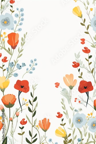 cute cartoon flower border on a light silver background, vector, clean © GalleryGlider