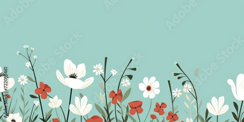cute cartoon flower border on a light turquoise background, vector, clean © GalleryGlider