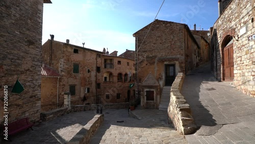 Scenic sight in the village of Campiglia Marittima, on a sunny summer afternoon. In the Province of Livorno, in the Tuscany region of Italy.