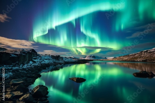 north pole  in the style of colorful turbulence  dark sky-blue and light green.