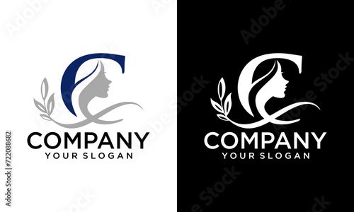 Creative Woman beauty logo icon with letter c concept design Premium Vector. Spa wellness premium girl logo vector yoga, skincare, lotus, flower, girly, feminine