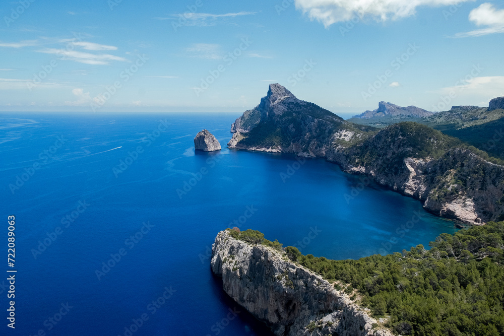 Beautifil coast in Mallorca, blue tropical sea, es Colomer