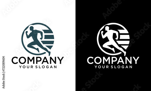 Running Man abstract Delivery Sport Fitness Logo design vector template ribbon geometric style.