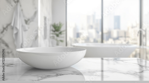 Tigela branca em um lavabo de marmore © vitor