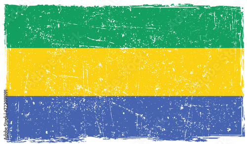 Gabon country flag painted on old paper