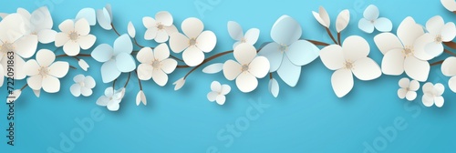 Cyan-blue vector illustration cute aesthetic old ivory paper with cute ivory flowers