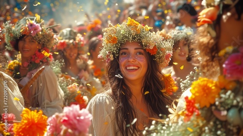 Woman Wearing Flower Crown Surrounded by Other Women