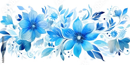 Cyan-blue several pattern flower, sketch, illust, abstract watercolor