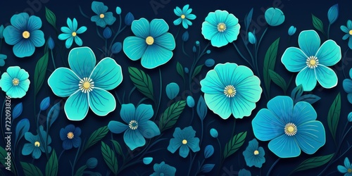 Electric blue vector illustration cute aesthetic old forest green paper with cute forest green flowers