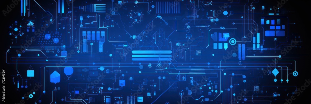 Electric blue abstract technology background using tech devices and icons