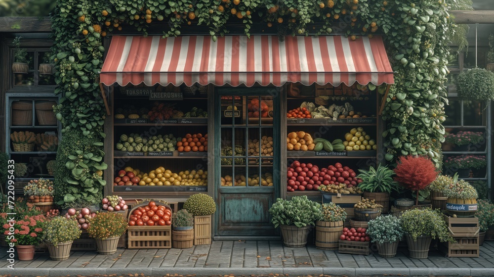 shop with vegetables and fruits interior