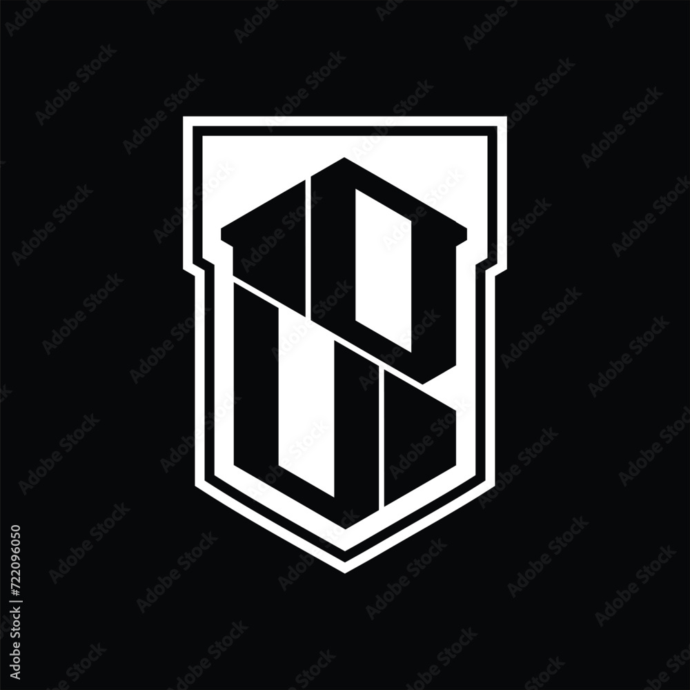 DU Logo monogram hexagon geometric up and down inside shield isolated style design template DU Logo monogram hexagon geometric up and down inside shield isolated style design template