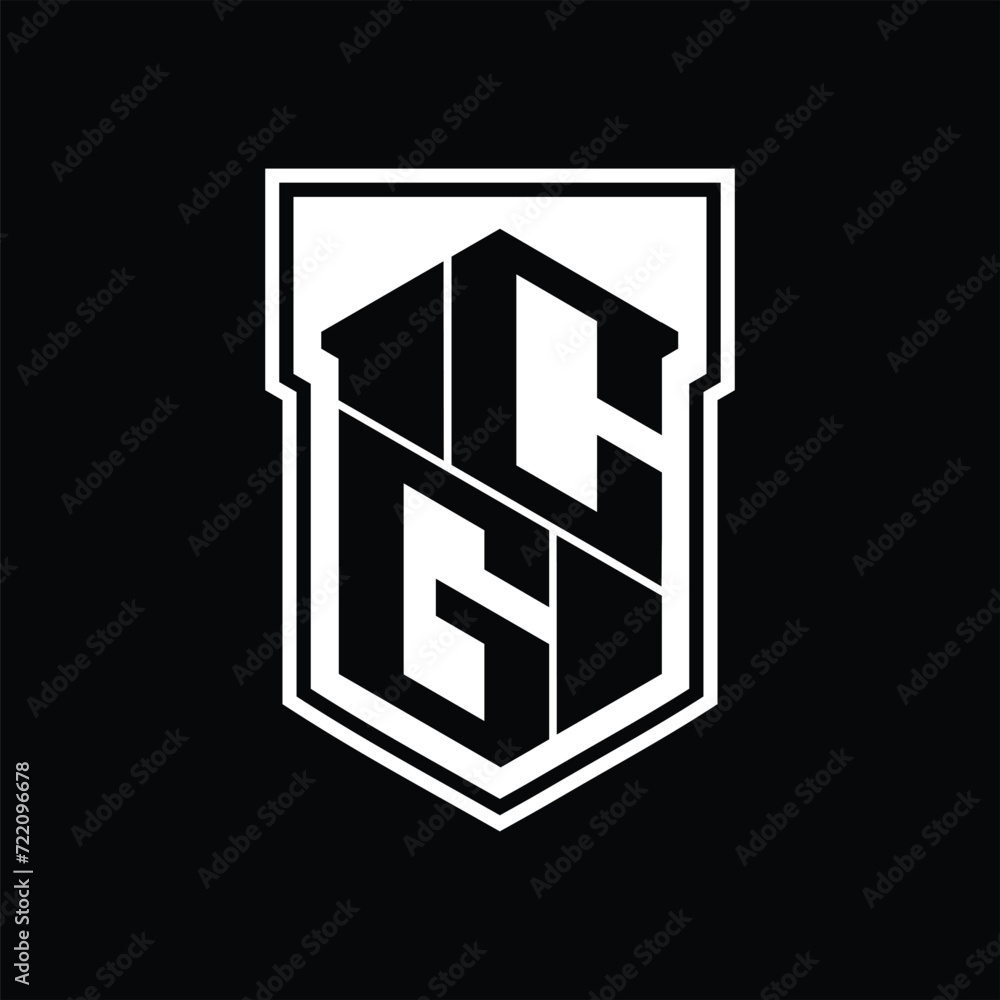 CG Logo monogram hexagon geometric up and down inside shield isolated style design template CG Logo monogram hexagon geometric up and down inside shield isolated style design template