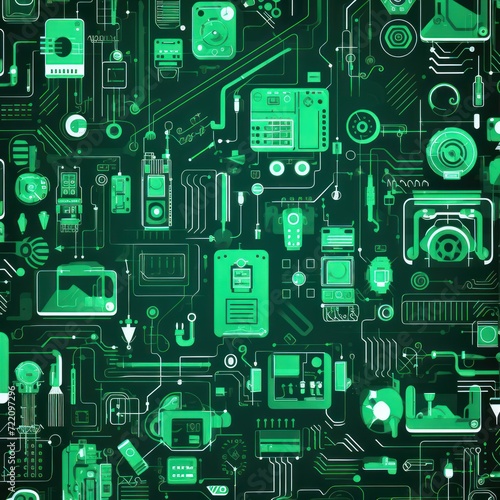 Emerald abstract technology background using tech devices and icons
