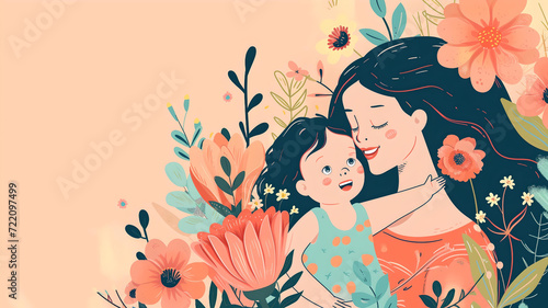 Hand drawn Mother day graphic illustration banner template copy space background