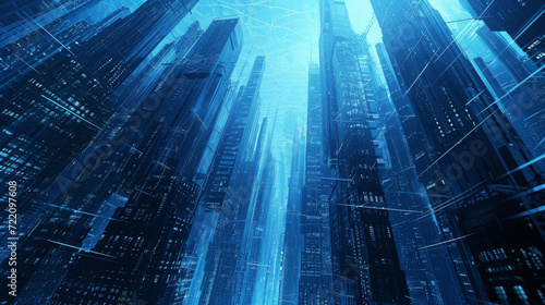 Incity blue digital wallpaper with futuristic buildings © imlane