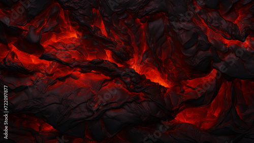Molten lava flows with intense heat creating a dynamic and textured red and black landscape, nature concept