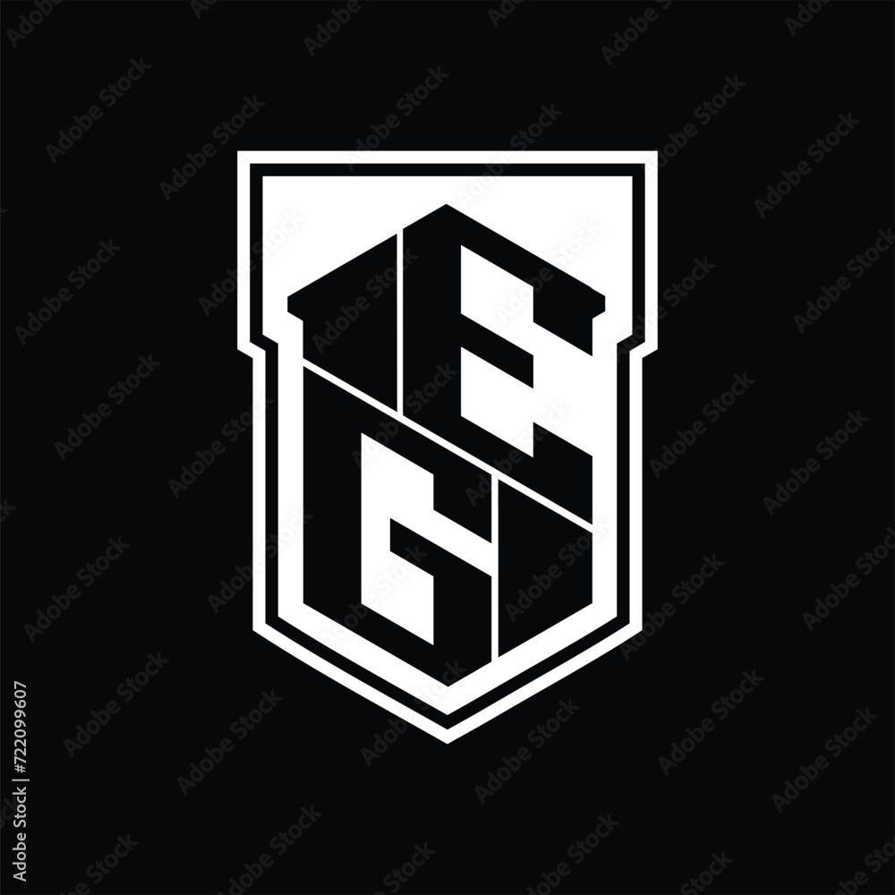 EG Logo monogram hexagon geometric up and down inside shield isolated style design template EG Logo monogram hexagon geometric up and down inside shield isolated style design template