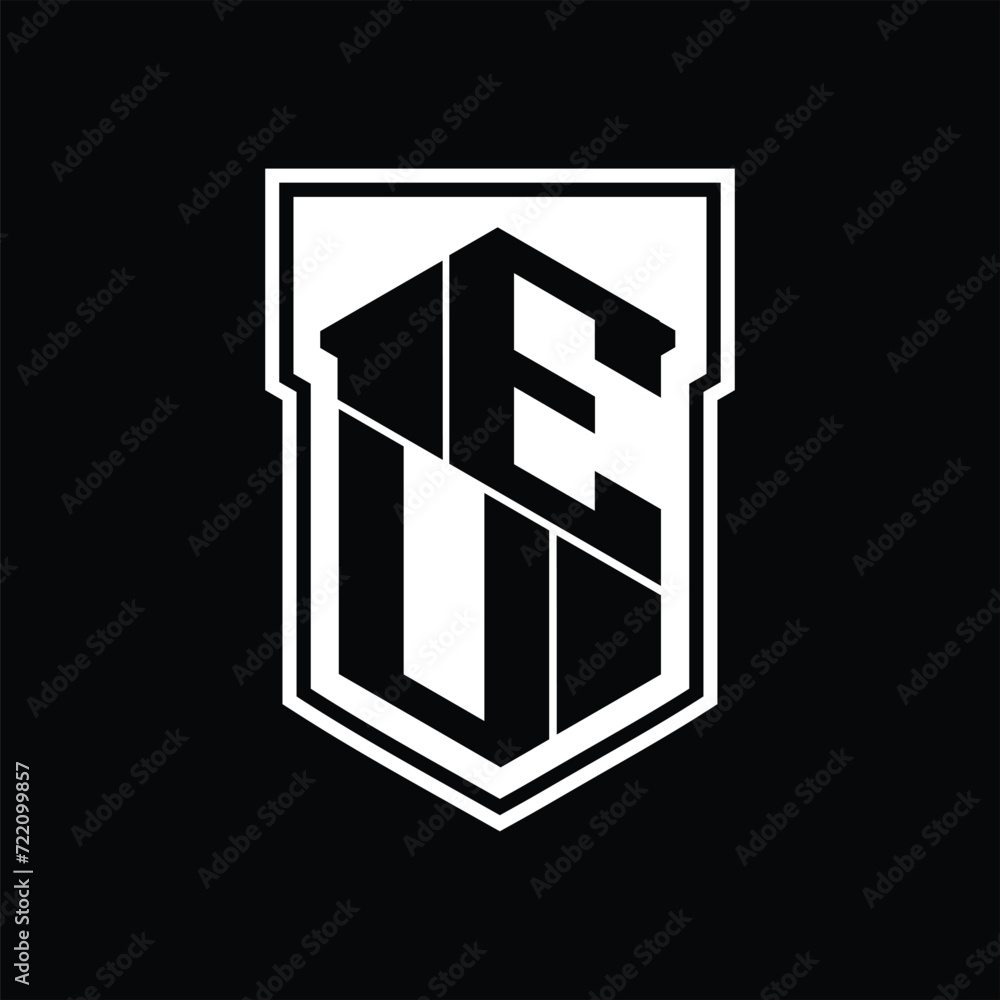EU Logo monogram hexagon geometric up and down inside shield isolated style design template EU Logo monogram hexagon geometric up and down inside shield isolated style design template