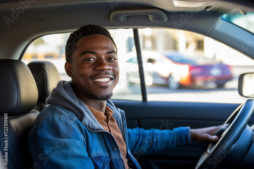 Young African American man inside a car © luismolinero