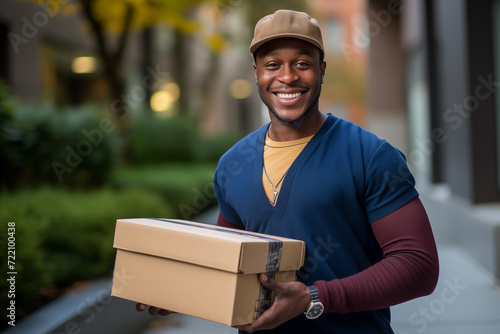 Young African American man holding delivery box