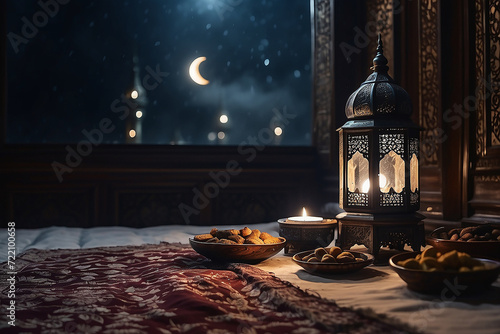 Ramadan kareem and Ramadane mubarak. wishes holy month moubarak and karim for muslim. ramdan karem generative ai photo