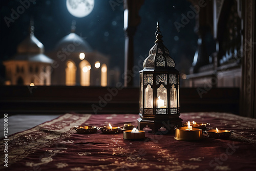 Ramadan kareem and Ramadane mubarak. wishes holy month moubarak and karim for muslim. ramdan karem generative ai photo